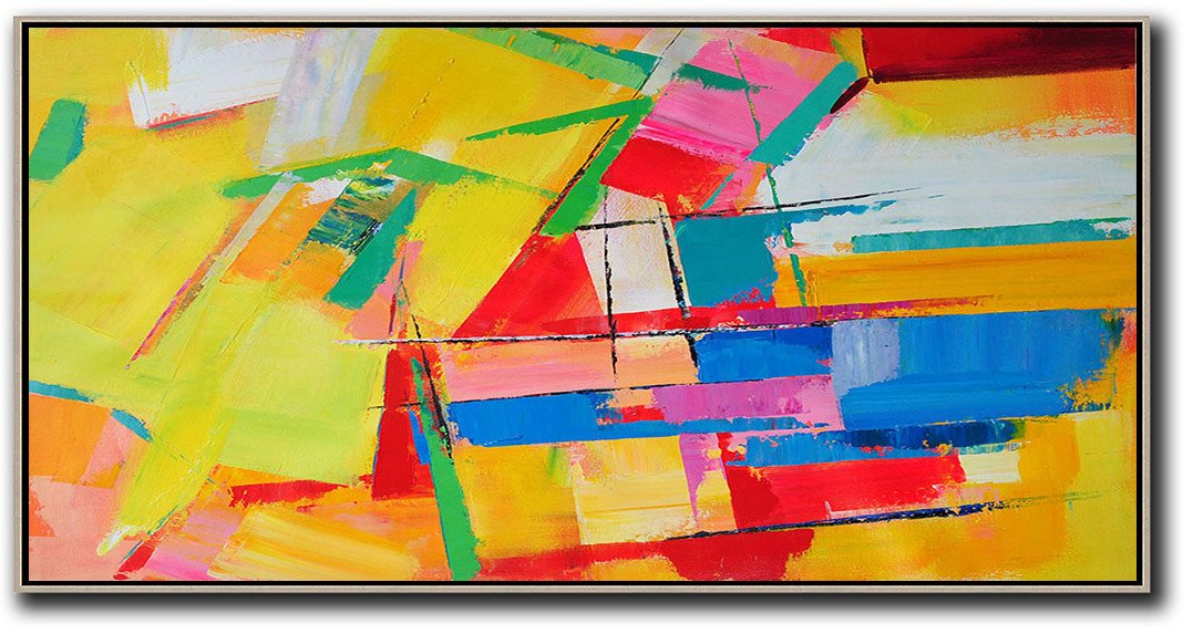 Abstract Painting Extra Large Canvas Art,Horizontal Palette Knife Contemporary Art Panoramic Canvas Painting,Modern Abstract Wall Art,Yellow,Red,White,Blue.etc